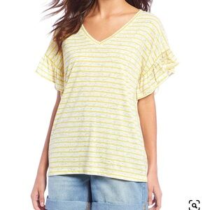 3/30$🔥 NWT Gibson & Latimer Stripe Ruffle Slv Tee